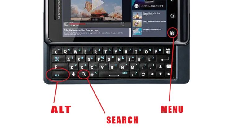 Atalhos teclado Android Milestone 2