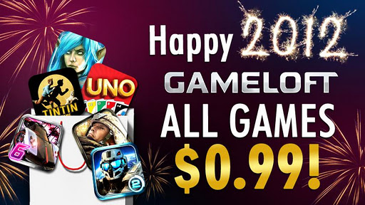 Promoção, jogos da Gameloft por 0,99 cent (R$1,84) até amanha 30/12/2011