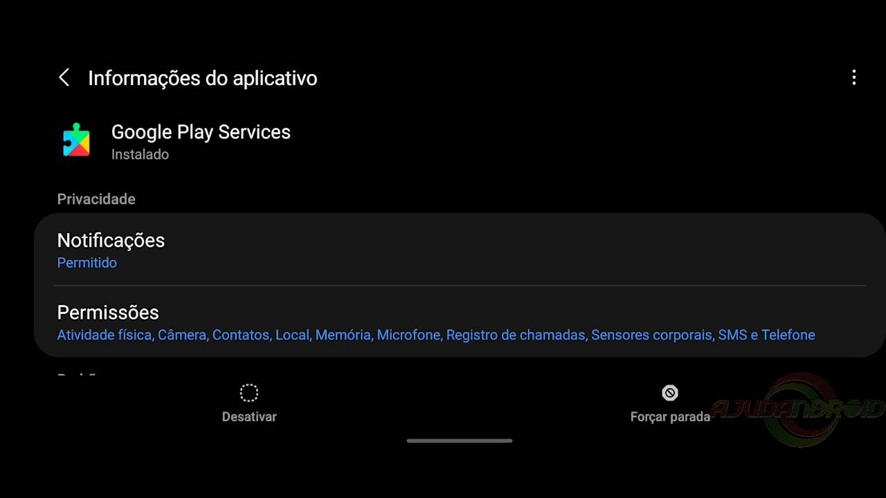 Google Play Services configurações no Android
