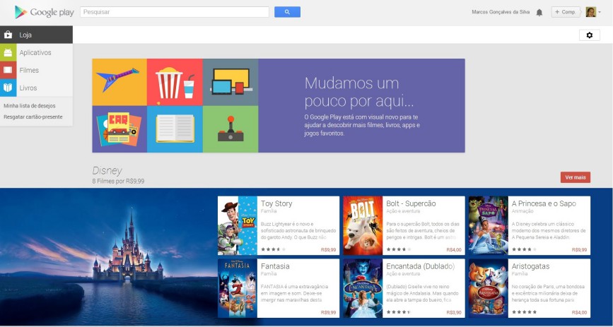 Google Play Web com novo visual parecido com a versão móvel