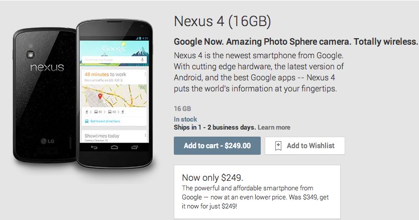 Nexus 4 preço Google Play 16GB