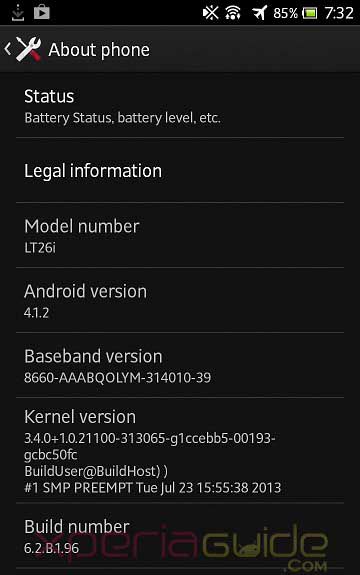 Xperia S atualização 6.2.B.1.96 Android 4.1.2