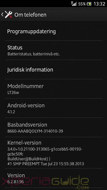 Xperia S atualização 6.2.B.1.96 Android 4.1.2