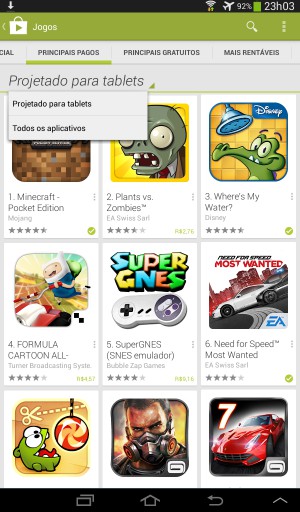 Google Play tablet projetado para tablets todos os aplicativos