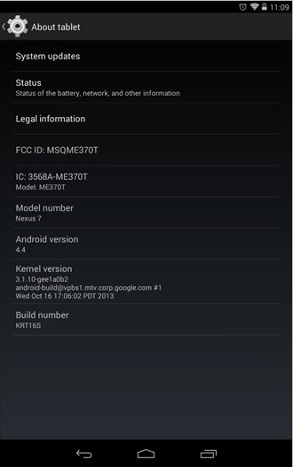 Nexus 7 Android 4.4 KRT16S