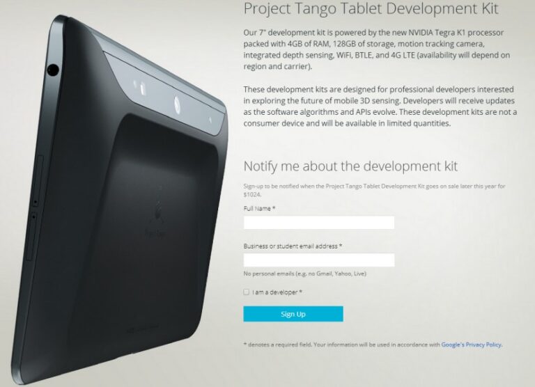 Projeto Tango tablet para desenvolvedores