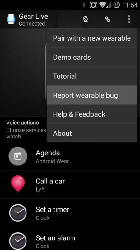 Android Wear relatório de bug