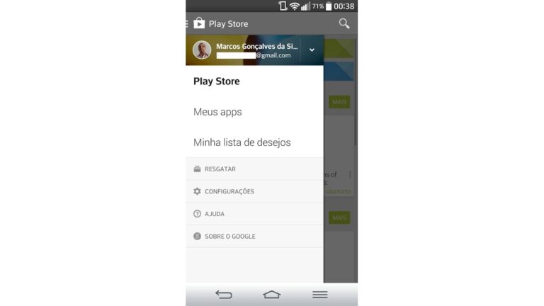 Configurações e opções da loja Google Play no Android