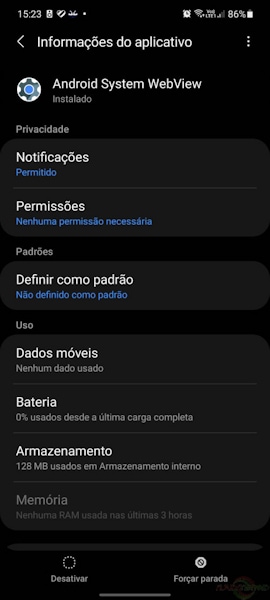 Android Sytem WebView (WebView do sistema Android)