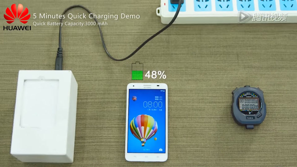 Huawei promete que baterias serão carregadas 48% em 5 minutos de carga