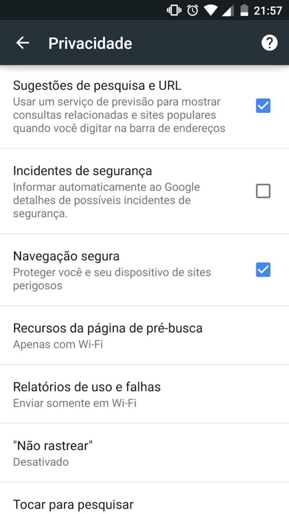 Chrome do Android navegação privada