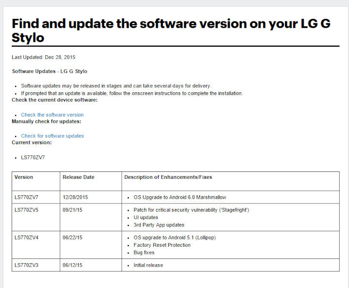 LG G Stylo Android 6.0