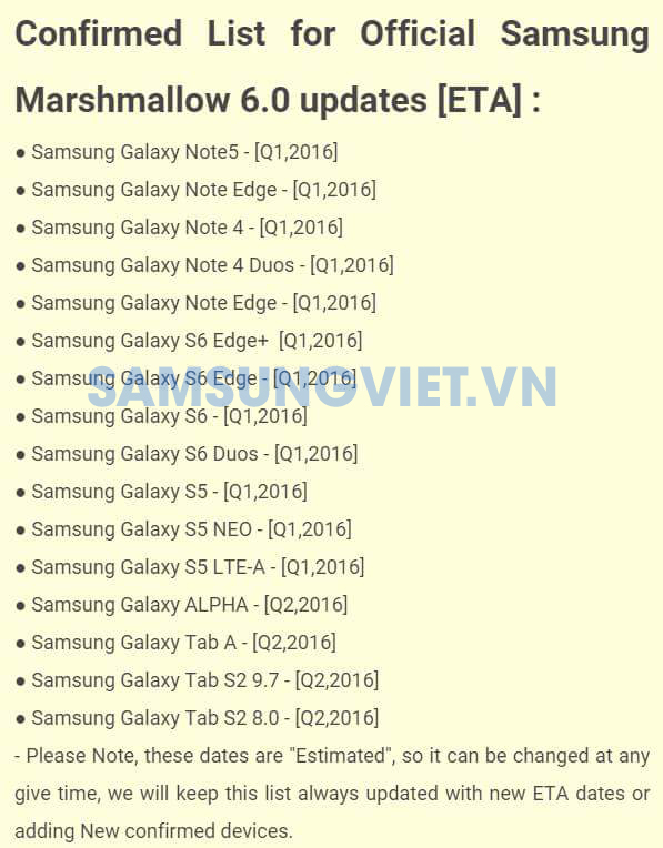 lista de aparelhos da Samsung Android 6.0 Marshmallow