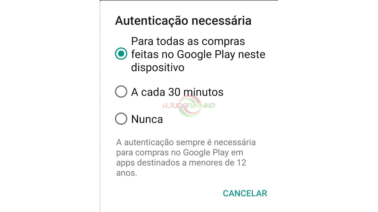 Google Play senha para compras