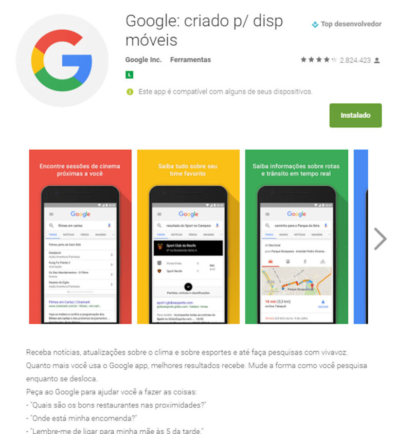 Google criado p/ disp móveis