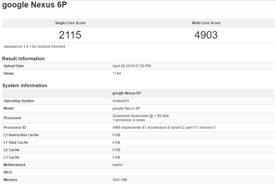 Nexus 6P 2016 Benchmark