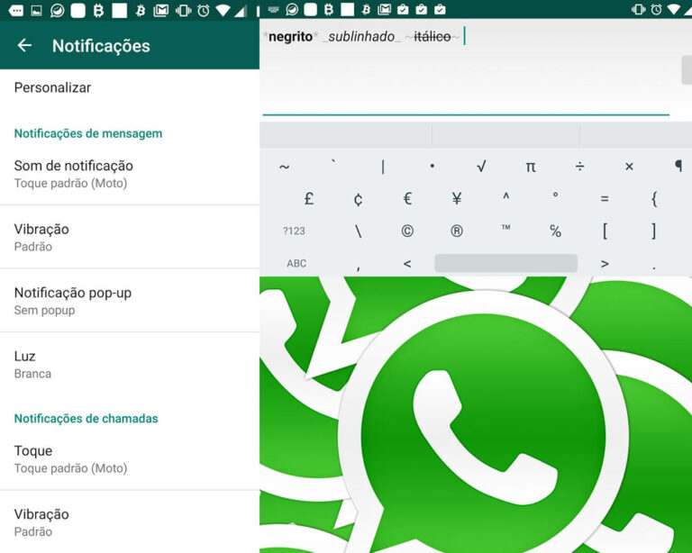 WhatsApp texto e notificações
