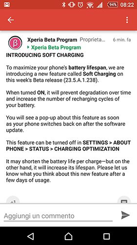 Programa Beta Xperia bateria