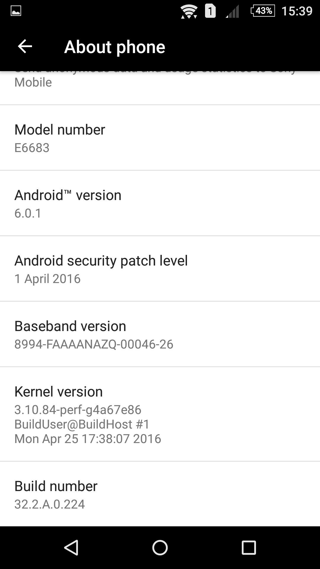 Xperia Z5 versão 32.2.A.0.224