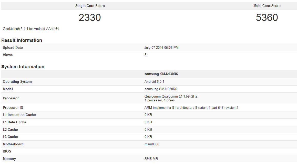 Galaxy Note 7 benchmark Snapdragon 820