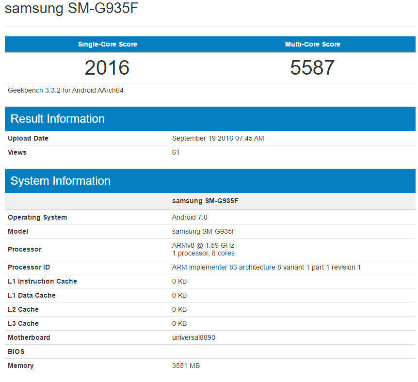 Galaxy S7 Edge benchmark Android 7.0 Nougat