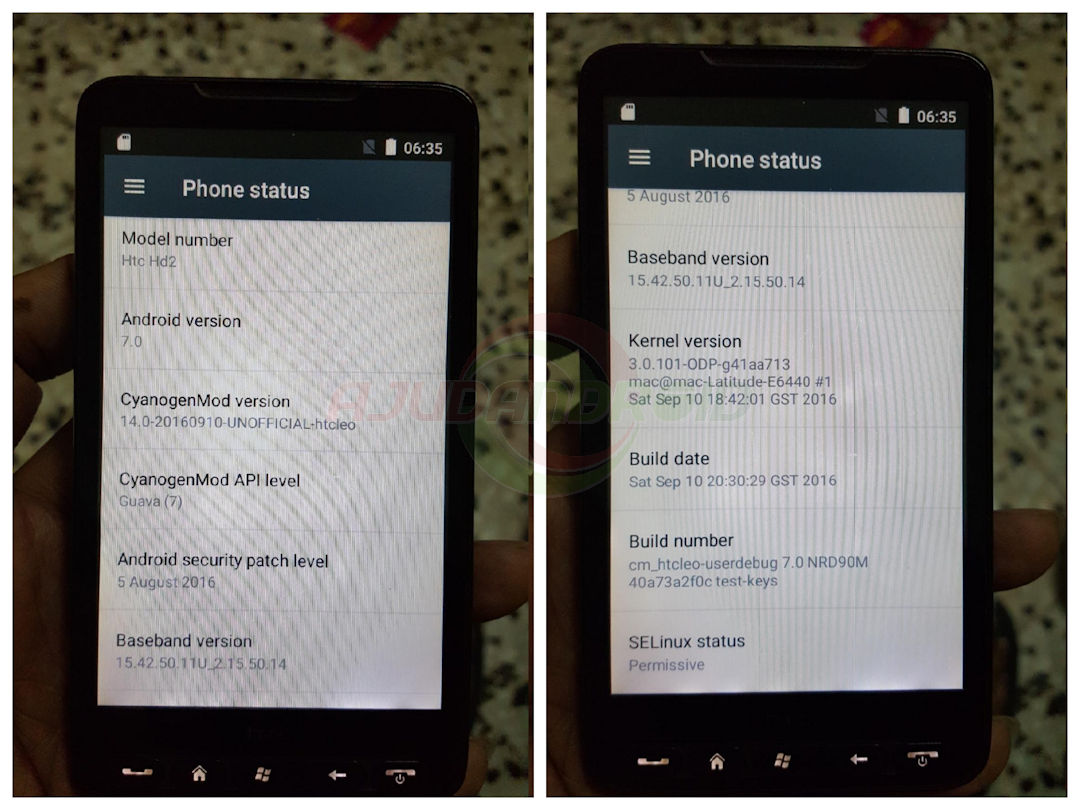 HTC HD2 Android 7.0 Nougat
