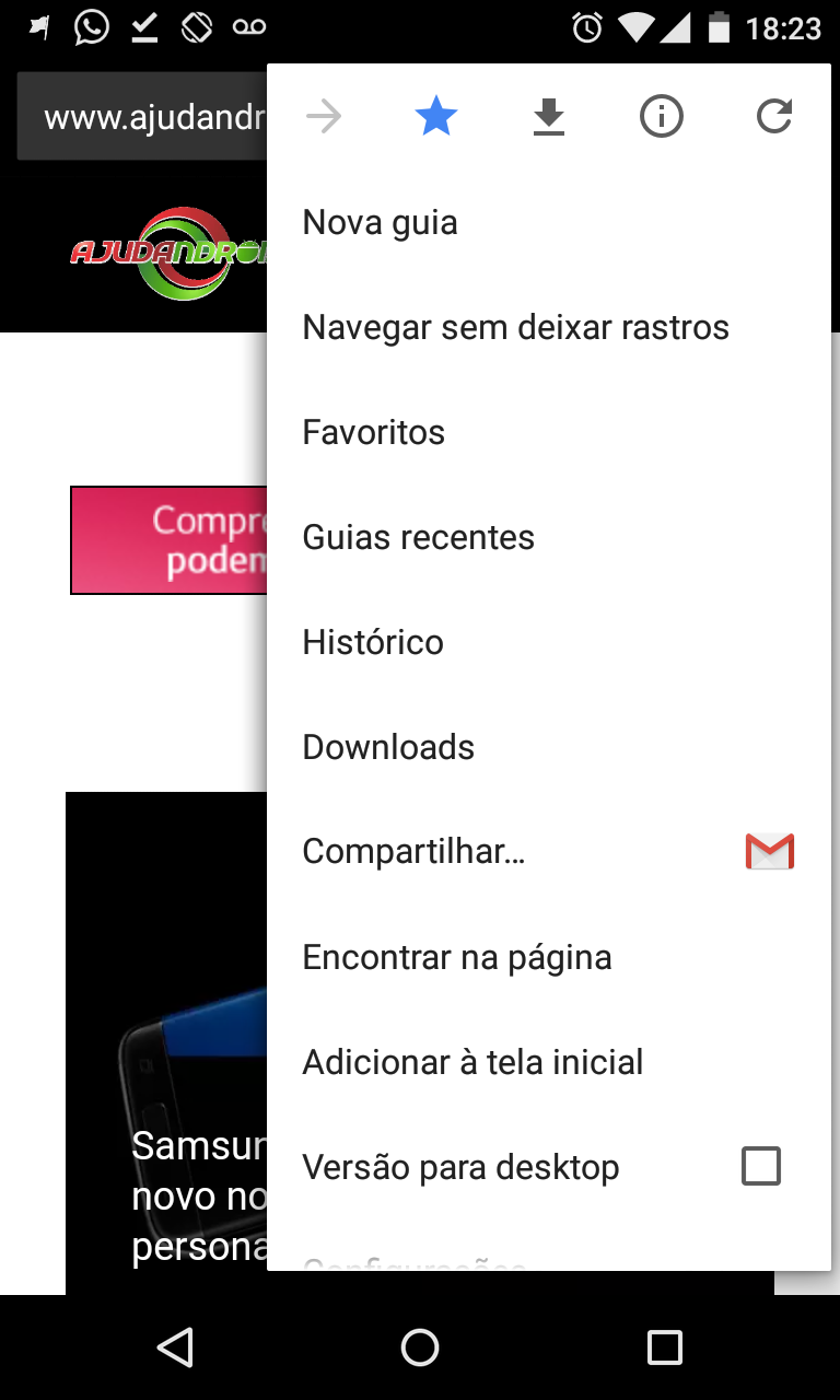 Chrome Android versão 55