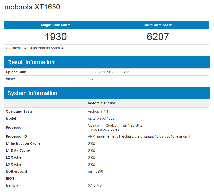 Benchmark Motorola XT1650