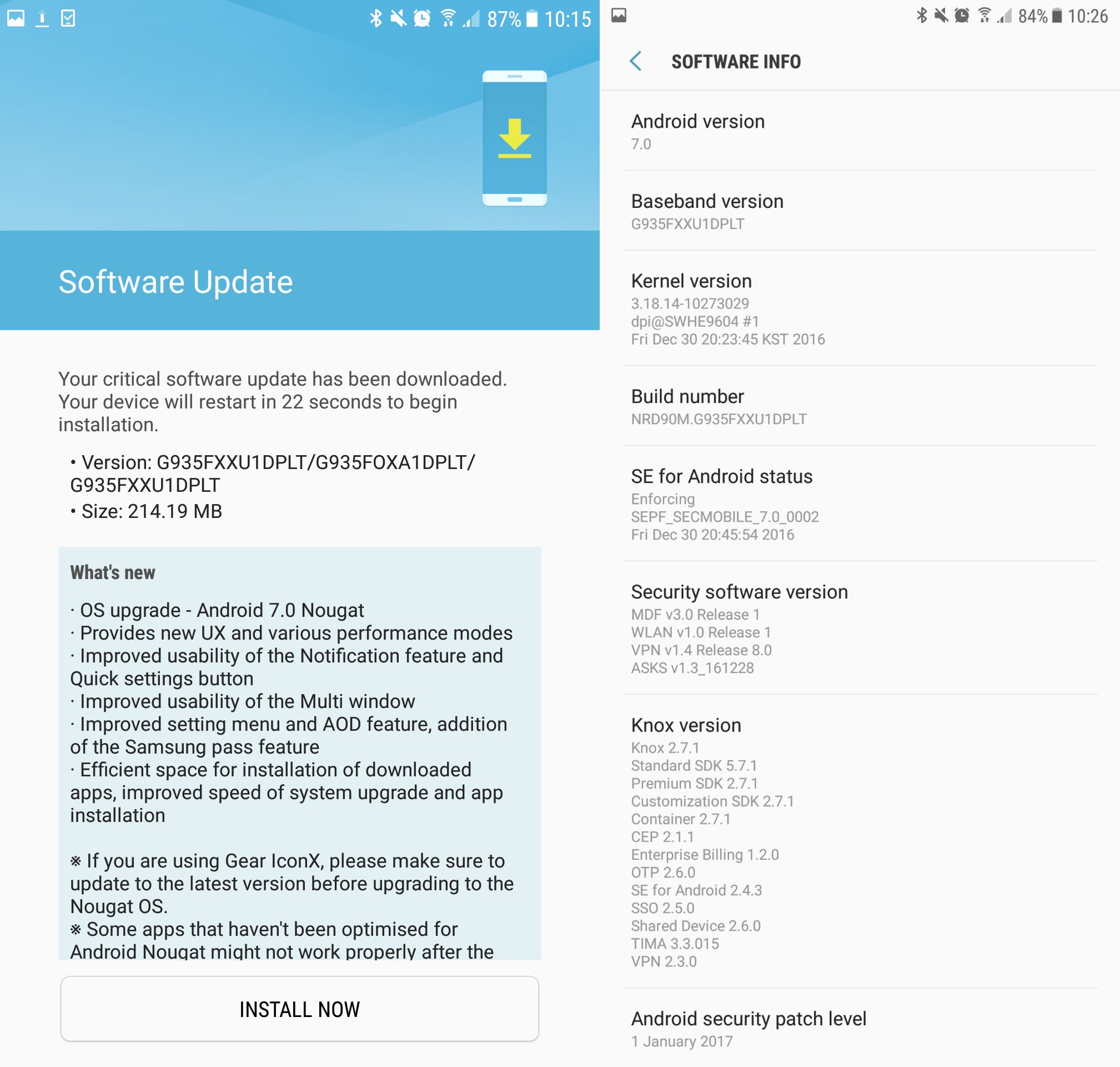 Galaxy S7 e Galaxy S7 Edge Android Nougat