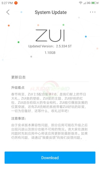 Lenovo Zuk Z2 Atualização Android 7.0 Nougat
