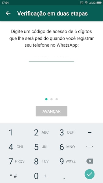 WhatsApp verificação de segurança em duas etapas