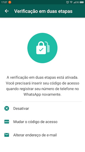 WhatsApp verificação de segurança em duas etapas