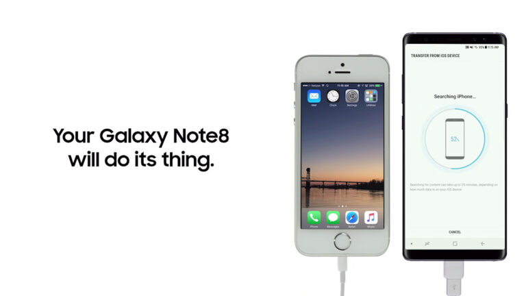 Galaxy Note 8 Smart Switch com iPhone trocando dados