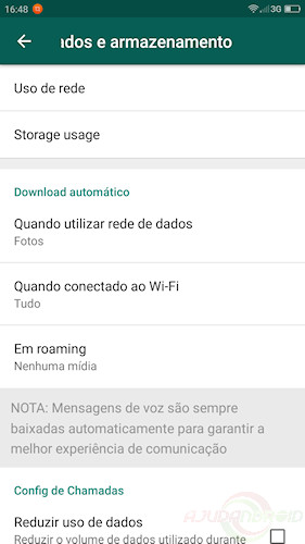 WhatsApp gerenciador de espaço