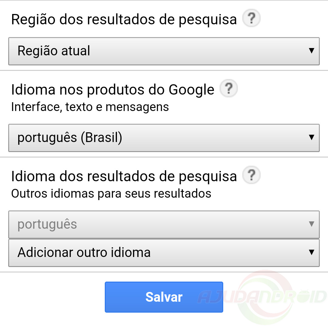 Google resultados locais configurações de países