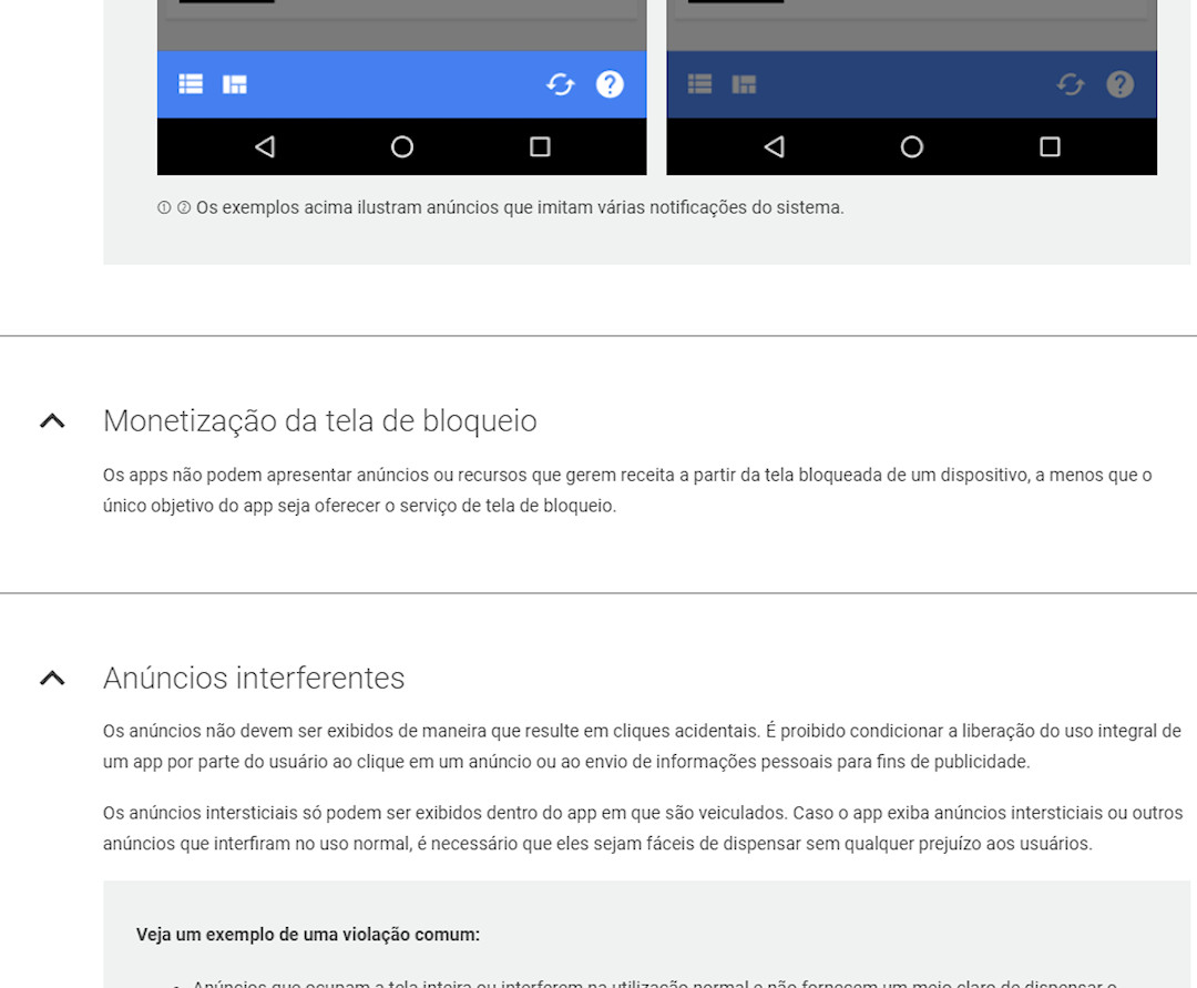 Proibido propagandas tela de bloqueio Android