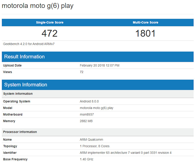 Moto G6 Play benchmark
