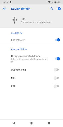 Android P conexão USB