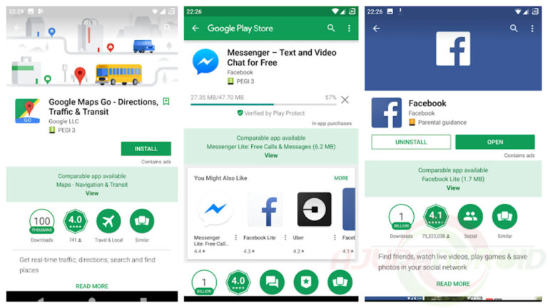 Google Play indicando aplicativos Lite e Go