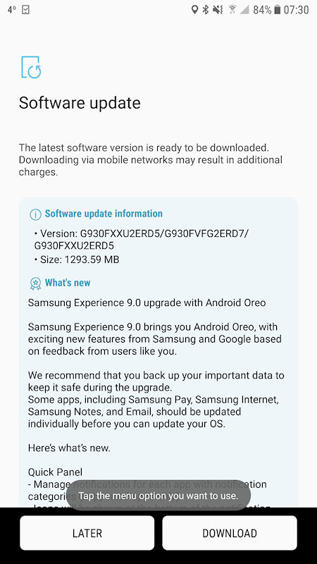 Galaxy S7 Android Oreo