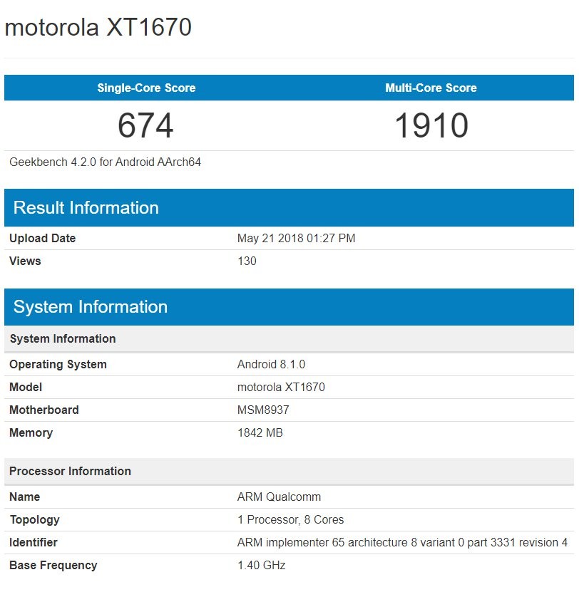 Moto G5 Android 8.1 Oreo