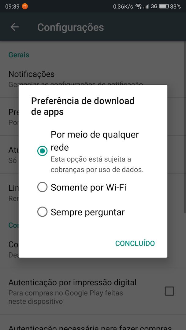 Preferência de download de apps Google Play