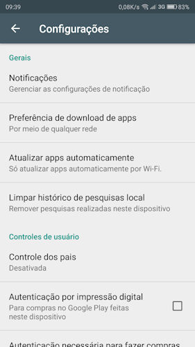 Preferência de download de apps Google Play