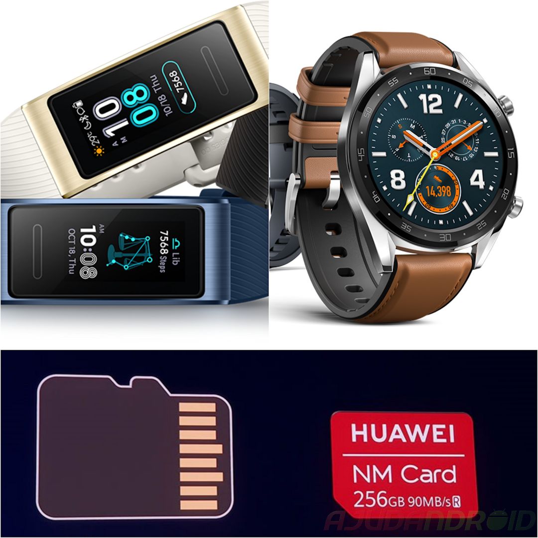 Huawei Watch GT, Huawei Band 3 Pro e cartão NM (Nano Memory Card)