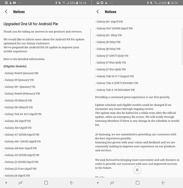 lista de aparelhos que serão atualizado pela Samsung para o Android 9 Pie