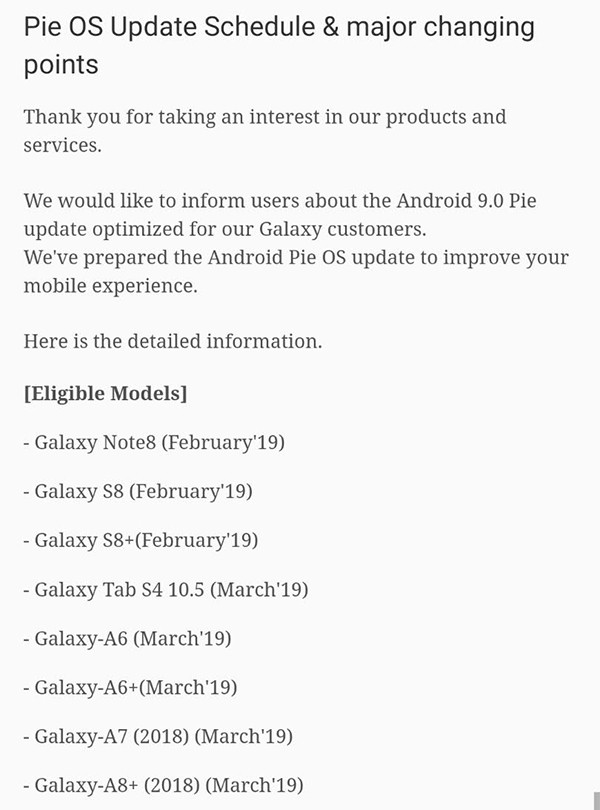 Lista de atualização da Samsung para o Android 9 Pie