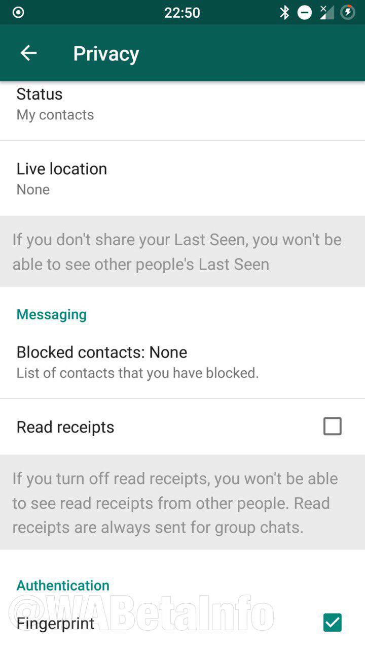 WhatsApp Beta desbloqueio por impressão digital 
