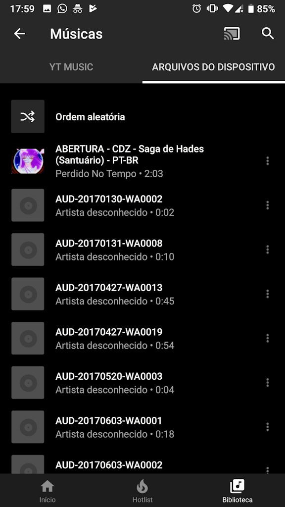 YouTube Music reprodução de música no dispositivo