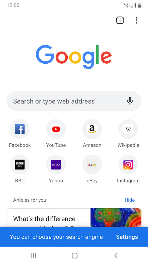 Chrome Android tela de seleção e mecanismo de busca para o Android na Europa
