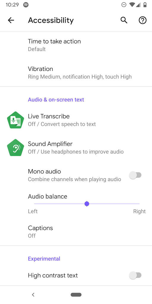 Android Q Acessibilidade recurso balanceamento de volume